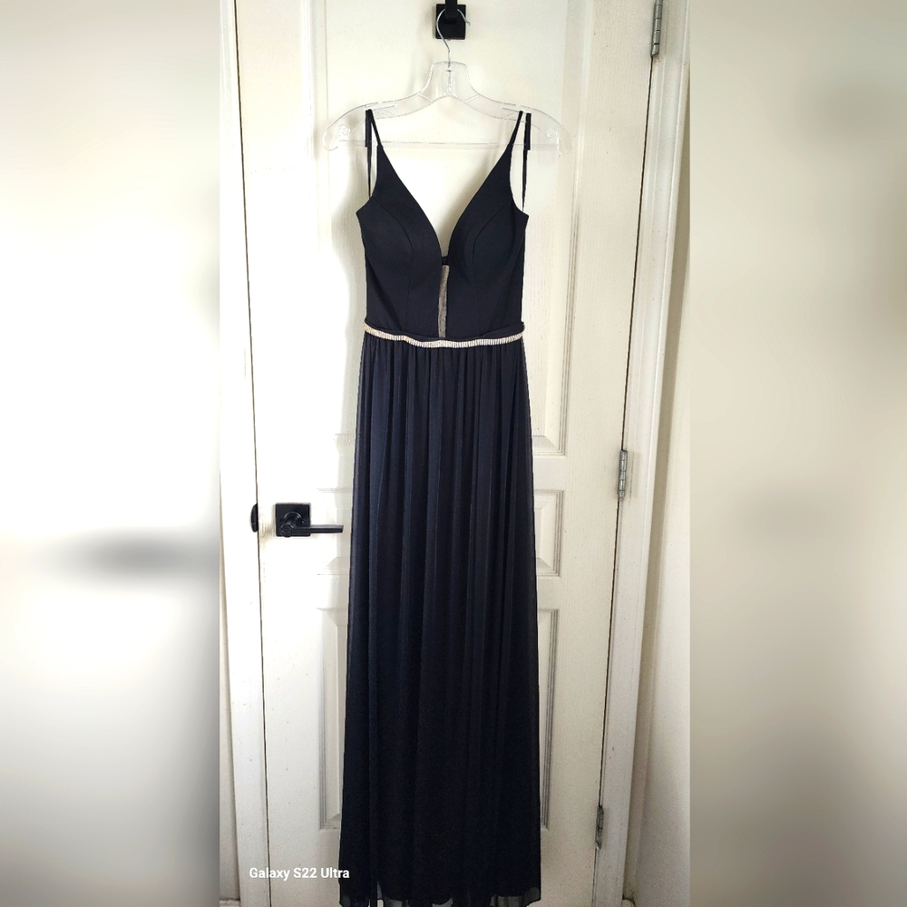 Allure Bridals Black  Sleeveless Gown with Plunge Neckline